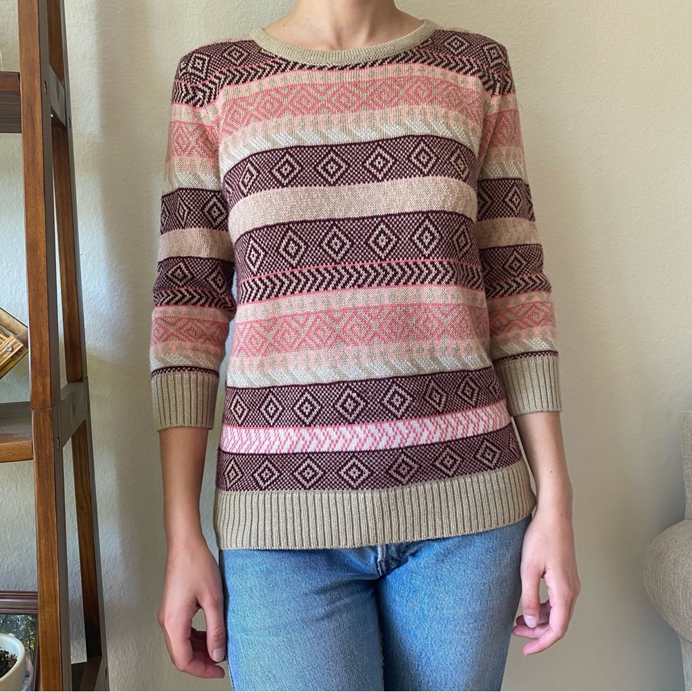 Forever 21 pink and cream tribal print sweater 3/4 sleeve sz S